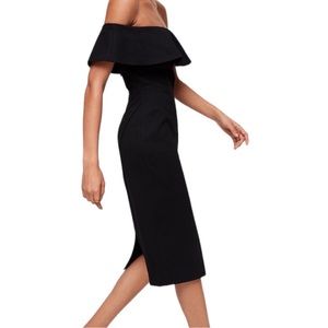 Aritzia Babaton Ruslan Black Off the Shoulder Stretchy Ponte Midi Dress Size 6